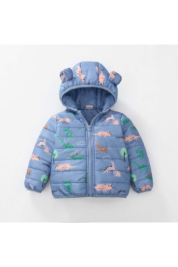 Kids Girls Blue Jacket - 100% Cotton Quilted Warm Coat with Bear Ear Hood, Smooth Zipper, Breathable for 1-6 Years, Fall Winter Daily/School Wear,Size 2 T