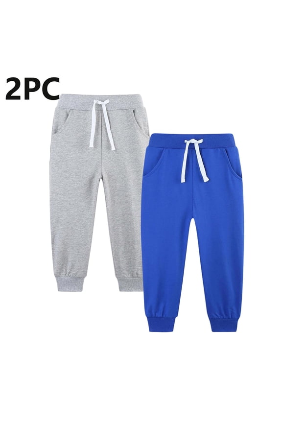 Little Boys' 2PC Sweatpants Set - 5T Gray, 100% Polyester Jogger Pants with Elastic Waist & Pockets, Comfortable for 6-12Y Play/School