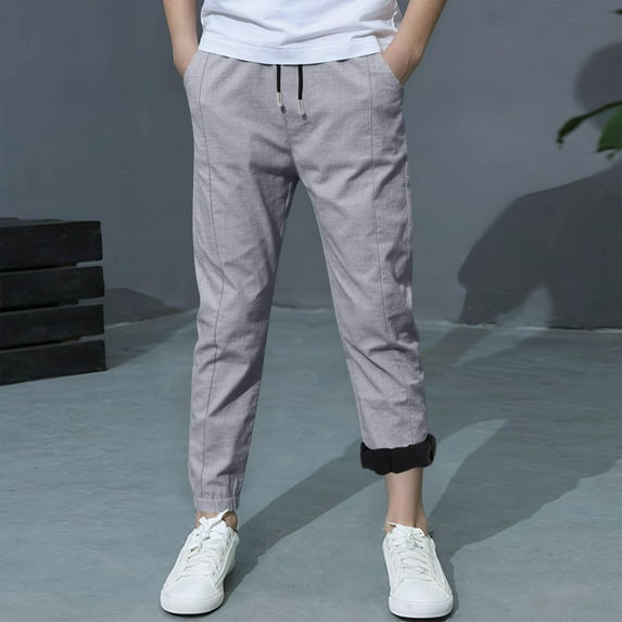 fnnxnal Little Boys 5T Warm Fleece-Lined Jogger Pants - Polyester Elastic Cuff Drawstring Waist, Gray