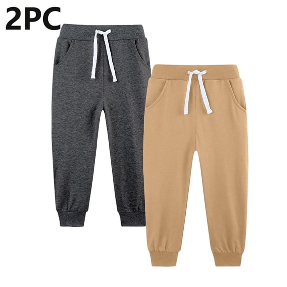 FAIOROI Little Boys 5T Yellow Jogger Pants - 2PC Set, 100% Polyester Sweatpants with Elastic Waistband & Drawstrings, Quick-Drying for Active Kids