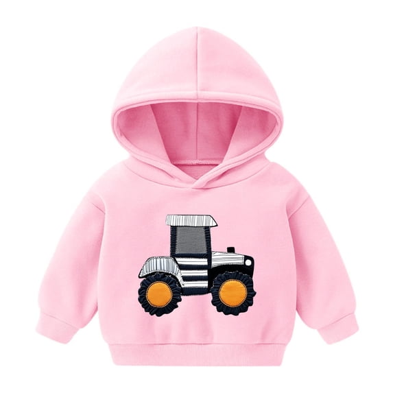 FAIOROI Little Girls 3D Tractor Appliqué Hoodie - 5T Pink, Machine Washable Quick-Drying Polyester, Budget-Friendly Walmart