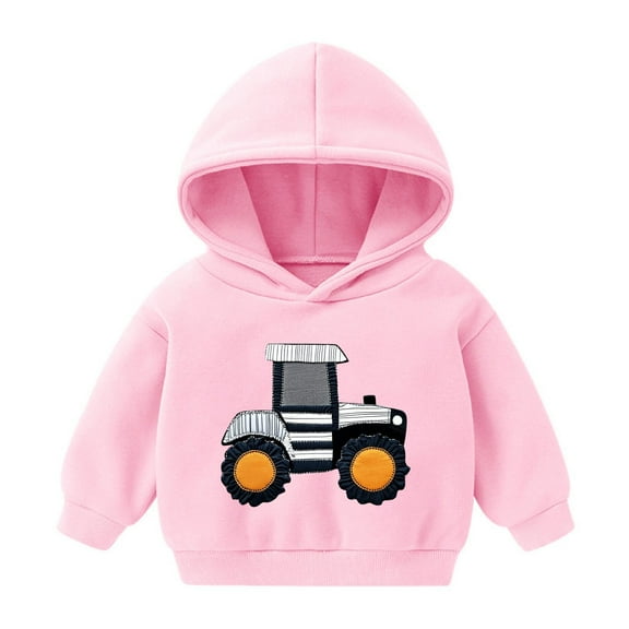 fnnxnal Little Girls 3D Tractor Appliqué Hoodie - 6T Pink, Machine Washable Quick-Drying Polyester, Budget-Friendly Walmart