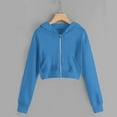 thumbnail image 1 of fnnxnal Little Girls 5-6T Blue Cropped Zip-Up Hoodie, 100% Polyester Soft Easy-Care, with Kangaroo Pocket & Ribbed Cuffs, 1 of 7