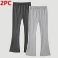 thumbnail image 1 of fnnxnal Little Girls 5-6T Silver Retro Flare Pants - 2-Pack 100% Cotton, Soft Breathable Bottoms for School & Casual Wear, 1 of 3