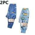 thumbnail image 1 of fnnxnal Little Girls 5T Blue Cotton Fleece Lined Pants - 2-Pack with Dinosaur & Helicopter Prints, Warm Relaxed Fit Elastic Waist for Fall Winter Everyday Wear, 1 of 5