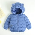 thumbnail image 1 of fnnxnal Little Girls 5T Blue Puffer Jacket - Cute Ears Hood, Dinosaur Embroidery, Warm Waterproof Winter Coat, Stretchy Toddler Outerwear, 1 of 8