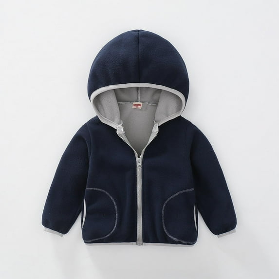 fnnxnal Little Girls' 5T Dark Blue Fleece Jacket - Hooded, Full Zip, Machine Washable, Durable for School & Outdoor Play