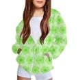 thumbnail image 1 of Trupants Little Girls 5T Green Floral Print Zip Up Hoodie with Pockets - Spring Fall Cute Kids Hoodie, 1 of 4