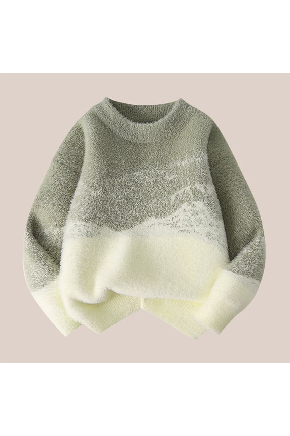 Little Girls 5T Knit Cotton Sweater, Green - Soft Breathable Color Block Round Neck Loose Fit Durable Layerable