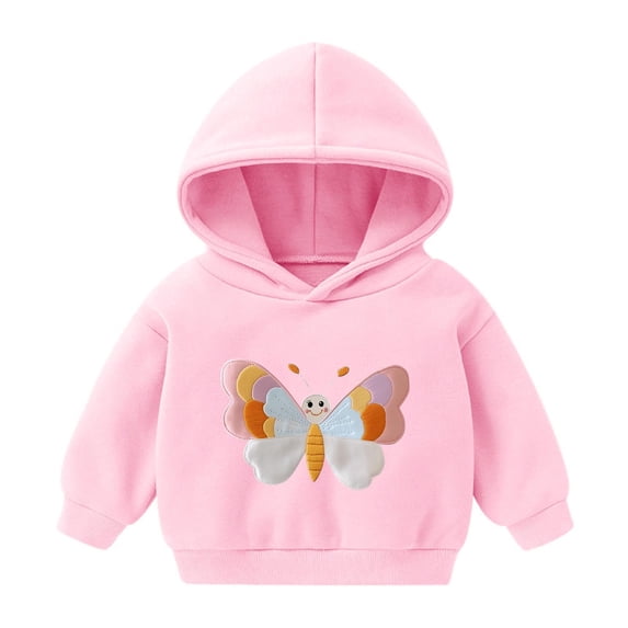 FAIOROI Little Girls 5T Pink Butterfly Hoodie, 100% Polyester Durable Machine Washable for Everyday & Casual Outings