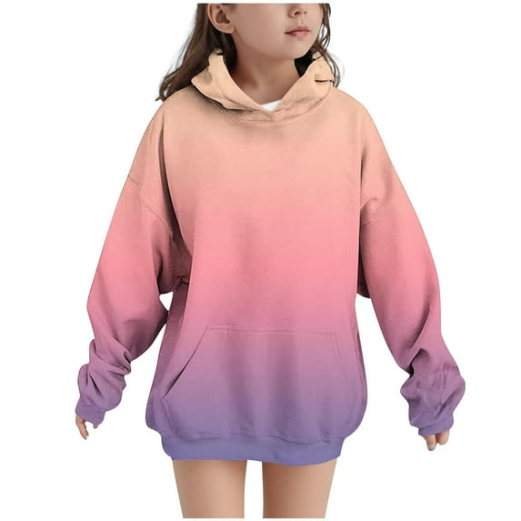 fnnxnal Little Girls 5T Pink Gradient Hoodie - Stretchy Durable Polyester Spandex, Machine Washable for School & Play
