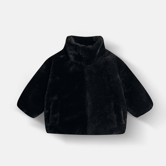 Trupants Little Girls' 6T Black Faux Fur Jacket - Warm Soft Fuzzy Winter Coat with Stand Collar & Pockets, Cozy Kids' Outerwear for Fall/Winter