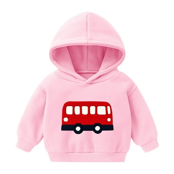 fnnxnal Little Girls 6T Pink Kids Hoodie - 100% Polyester Bus Print, Daily Wear for School & Play (Ages 2-8)
