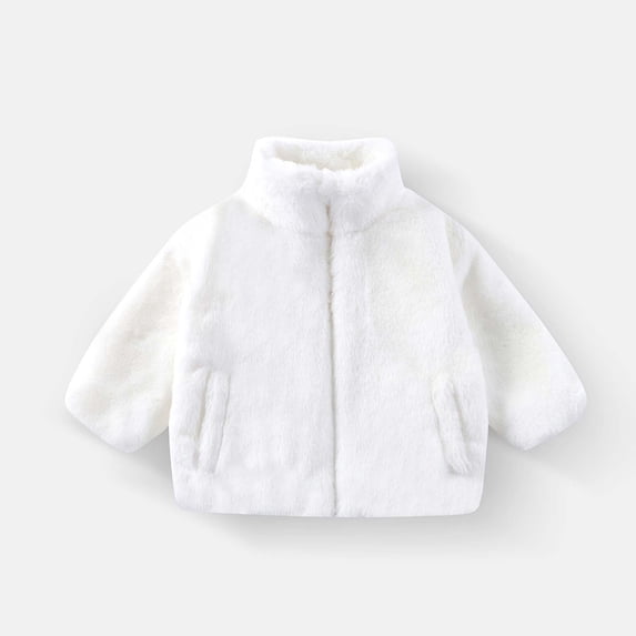 FAIOROI Little Girls 6T White Faux Fur Jacket - Warm Winter Coat, Machine Washable with Pockets, Cruelty-Free Soft Polyester, Fall Outerwear for Kids