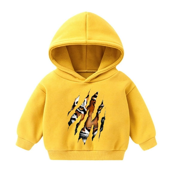 fnnxnal Little Girls 6T Yellow Hoodie - Tiger Claw Print Playful Kids Hooded Sweatshirt, Durable for Active Play, Easy Care