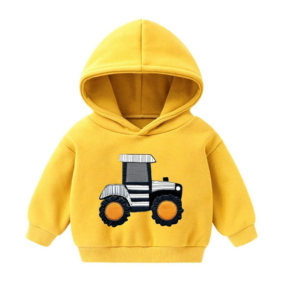Trupants Little Girls 6T Yellow Hoodie with Tractor Patch - 100% Polyester, Soft Quick Drying & Machine Washable