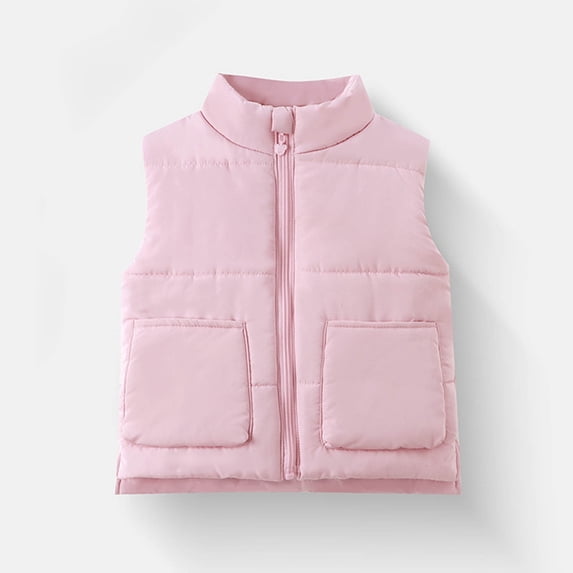 FAIOROI Little Girls Cotton Puffer Vest - 5-6T Pink, Lightweight Warm with Full-Zip & Stand-Up Collar for 5-6 Year Olds