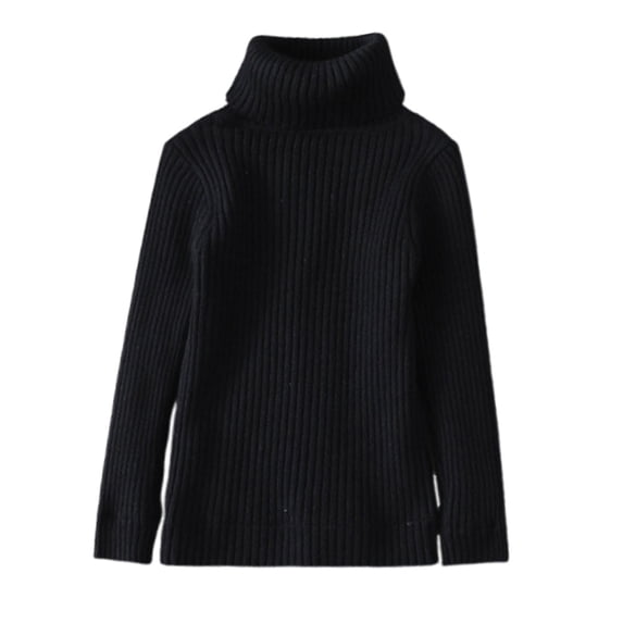 FAIOROI Little Girls Cotton Turtleneck Sweater - 5-6T Black, Soft Ribbed, Warm for Fall Winter, Kids Layering Top