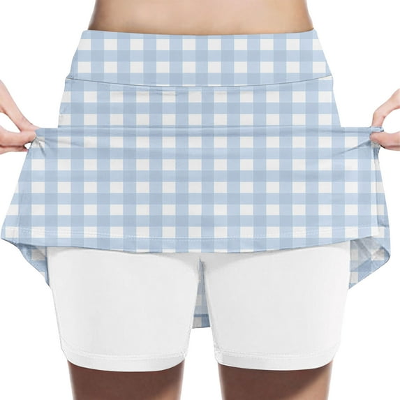 fnnxnal Little Girls Gingham Skort 6T Light Blue, High-Waisted 2-in-1 with Built-in Shorts, Stretchy Breathable for Casual Wear