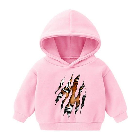 fnnxnal Little Girls Hoodie 5T Pink, Tiger Claw Print - Durable Easy Care Hooded Sweatshirt for Daily & Active Play
