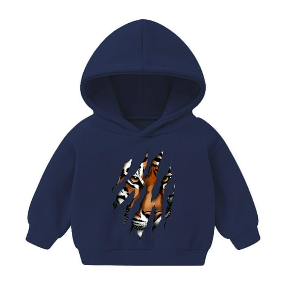 fnnxnal Little Girls Hoodie 6T Navy - 100% Polyester Durable Sweatshirt with Tiger-Claw Print for 2-8 Years Old