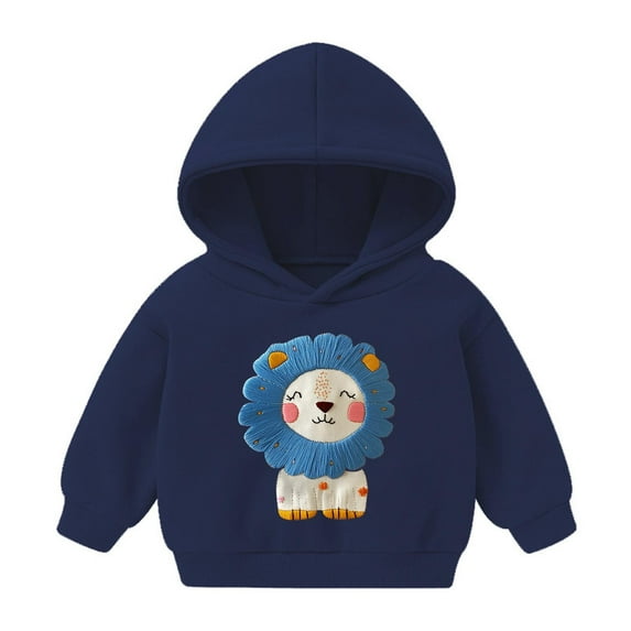fnnxnal Little Girls Hoodie - Size 6T (4-5 Years), Navy Color with Cute Lion Graphic - Easy Care Lightweight Pullover Sweatshirt