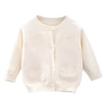 thumbnail image 1 of FAIOROI Little Girls Knit Cardigan 5-6T White - Soft Polyester Button-Front with Floral/Butterfly Applique & Pearl Accents, Ideal for Spring Fall Everyday Layering, 1 of 2