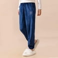 thumbnail image 1 of fnnxnal Little Girls Navy 100% Polyester Warm Pants - Soft Elastic Waist, Teddy Bear Embroidery, Cuffed Ankles, Loose Fit for Lounge/Sleep/Daily Wear, Size 5-6T, 1 of 5