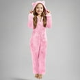 thumbnail image 1 of fnnxnal Little Girls’ Pink Plush Animal Ear Hooded Jumpsuit - Zip-Up, Size 5T, Cozy Fuzzy Loungewear/Sleepwear, 1 of 5