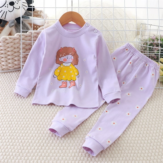 fnnxnal Little Girls Purple 5T Outfit Set - 100% Cotton, Soft Hypoallergenic, Shoulder Buttons, Elastic Waist, Sleep/Play Wear