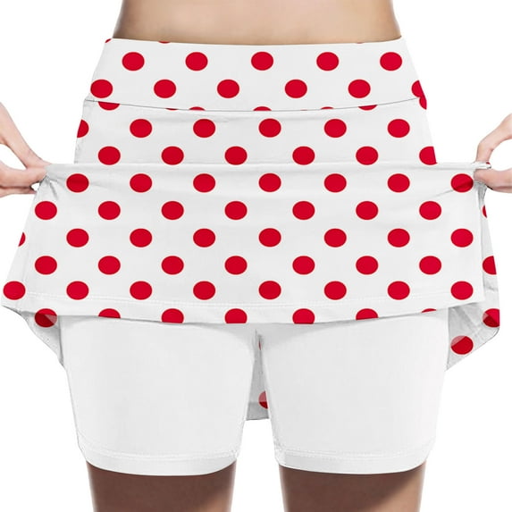 fnnxnal Little Girls Skort Red 6T - Polka Dot with Built-in Shorts, Stretchy Breathable Active Wear for Daily & Sports