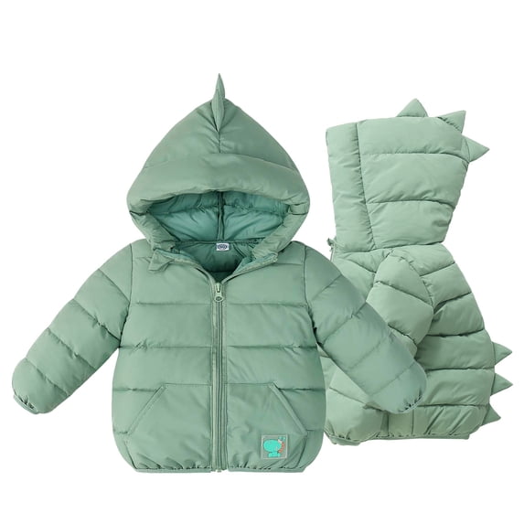 Trupants Little Girls Winter Jacket 6T Green - Dinosaur Hooded with Spikes, Quilted, Full Zip, Machine Washable, Warm 30-50°F