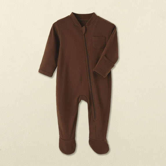 Trupants Newborn 3 Months Baby Footie Onesie - 100% Cotton, Full Zipper, Brown Infant Onesie with Feet for Easy Dressing