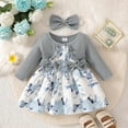 thumbnail image 1 of fnnxnal Newborn Gray Dress Set 9 Months: Long Sleeve Knit Top & Blue Floral Skirt, Matching Headband, Soft Polyester Spandex - Skin-Friendly for Daily Wear/Photo Shoots, 1 of 8