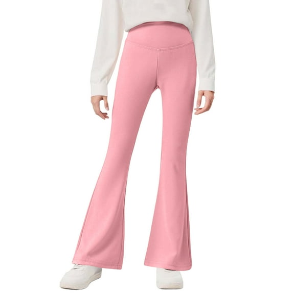 Trupants Pink High-Waisted Flare Pants for Girls - Nylon Spandex, Vintage Style, Comfortable for School/Dance, Sizes 110-170 (Ages 4-12),Size 4 T