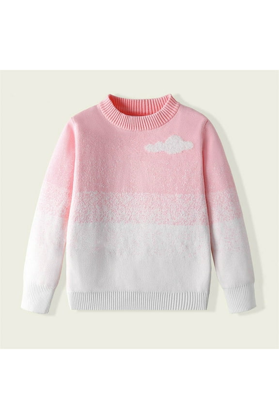 Pink Little Girls' 5T Cotton Knit Sweater - Soft, Breathable, Cloud Print Crew Neck for School & Casual Daily Wear