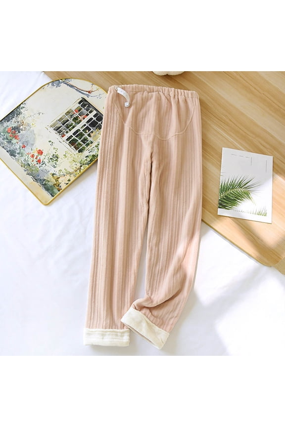 Pink Maternity Pants - Fleece-Lined All-Trimester Adjustable Waist for Women, Non-Constricting 100% Polyester Lounge Sleep Pants Machine Washable,Size M