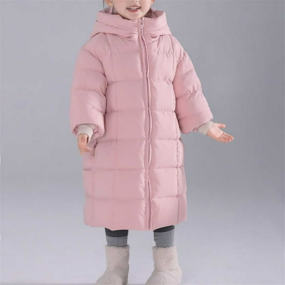 fnnxnal Pink Toddler Kids Puffer Coat, Water Resistant Hooded Winter Jacket, Quilted Stretchy Nylon Spandex Coat, 4T Size