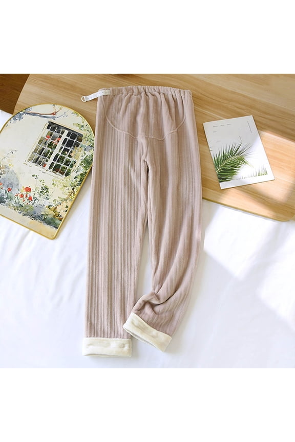 Purple Fleece-Lined Maternity Pants - All-Trimester Adjustable Waist for Women, Non-Constricting 100% Polyester Lounge Sleep Pants Machine Washable,Size XL