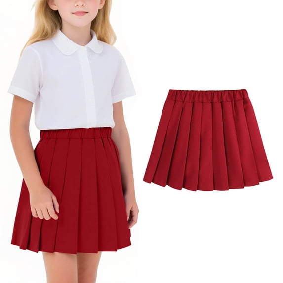 Trupants School Uniform Pleated Skirt for Juniors - Red, Size 8-9T, Cotton Breathable Durable for School