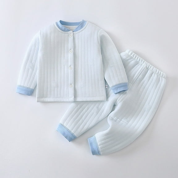 Trupants Three-Layer Quilted Kids Girl Outfit Set - 100% Cotton Soft Breathable Chemical-Free Cardigan & Elastic Waist Pants, Sky Blue, 6M-4Y,Size 3 T