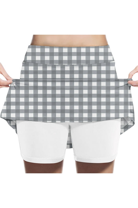 Toddler 3T Dark Gray Gingham Skort - Built-in Shorts, High Waisted Stretchy Breathable Athleisure
