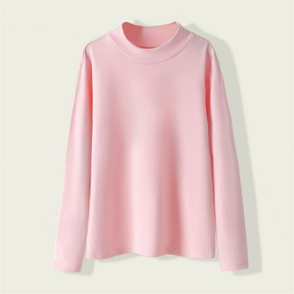 fnnxnal Toddler 3T Pink Mock Neck Long Sleeve Shirt - 100% Polyester Wrinkle-Free, Machine Washable Kids Everyday Wear Top