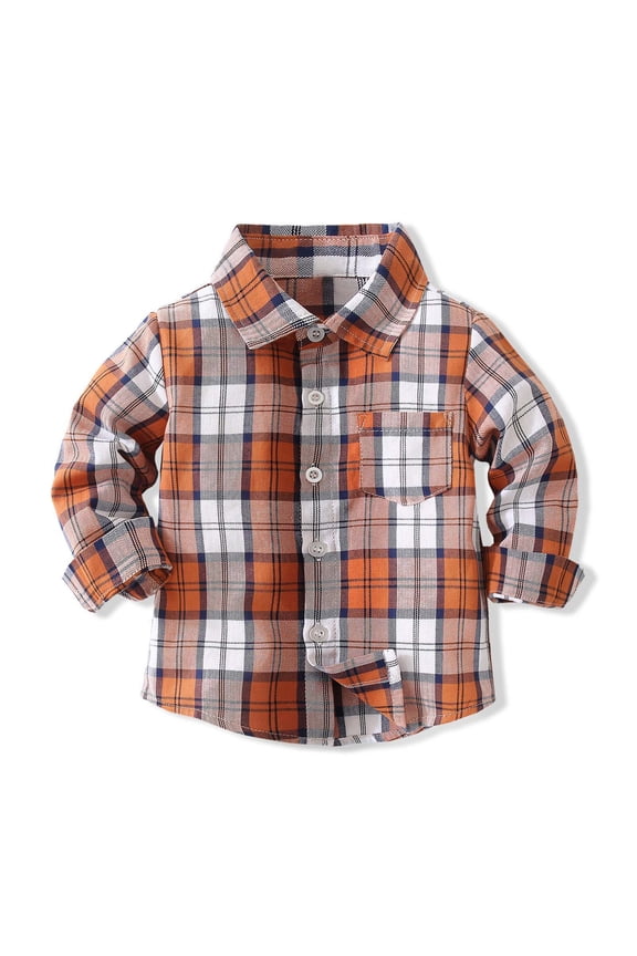 Toddler 4T Brown Plaid Shirt - Nylon Spandex Blend, Button-Front with Chest Pocket, Comfortable for Casual/School/Family Gatherings