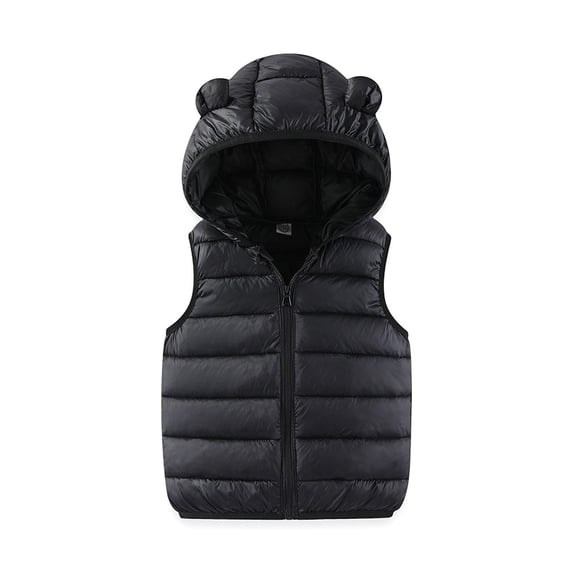 fnnxnal Toddler 4T Dark Gray Puffer Vest with Bear Ears - Warm, Nylon Spandex, Zipper Closure, Layerable Kids' Outerwear