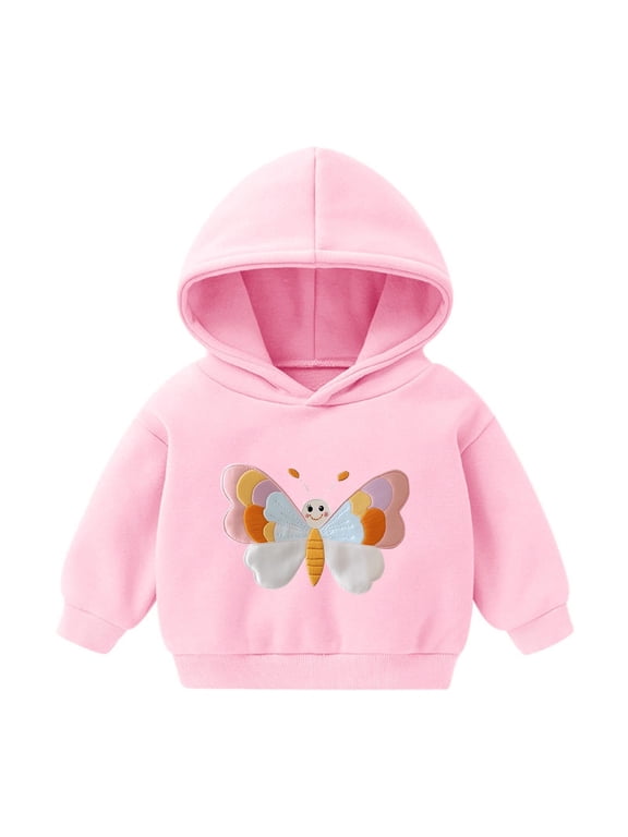 Toddler 4T Girls Pink Butterfly Hoodie, 100% Polyester Durable Machine Washable for Everyday & Transitional Weather