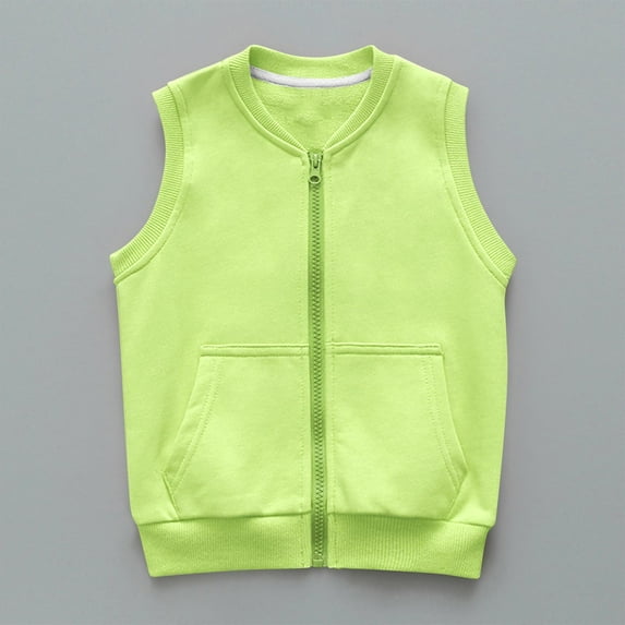 fnnxnal Toddler 4T Green 100% Cotton Vest - Zip-Up Sleeveless with Pockets, Comfortable for Layering & Daily Toddler Wear
