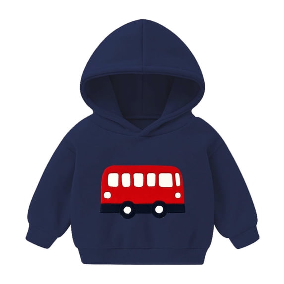 FAIOROI Toddler 4T Hoodie - School Bus Print Polyester Soft, Navy Machine Washable for Everyday School Play Spring Fall