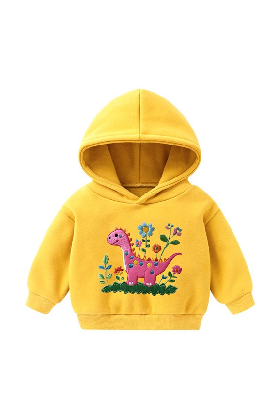 Trupants Toddler 4T Kids Hoodie - Yellow Cute Dinosaur with Floral Details, Lightweight Easy Wash, Gender-Neutral for Playdates/School