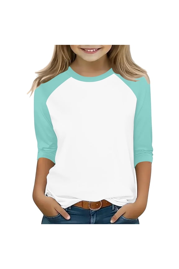Toddler 4T Mint Green Raglan Sleeve Shirt - 3/4 Sleeve Polyester Spandex Blend, Durable Machine Washable Kids Everyday Casual Wear
